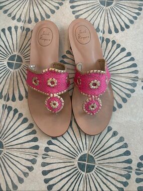 Jack Rogers Pink and Gold Leather Slide Sandals